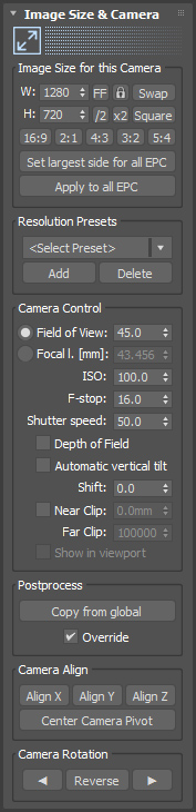 Environment Per Camera Image Size & Camera control