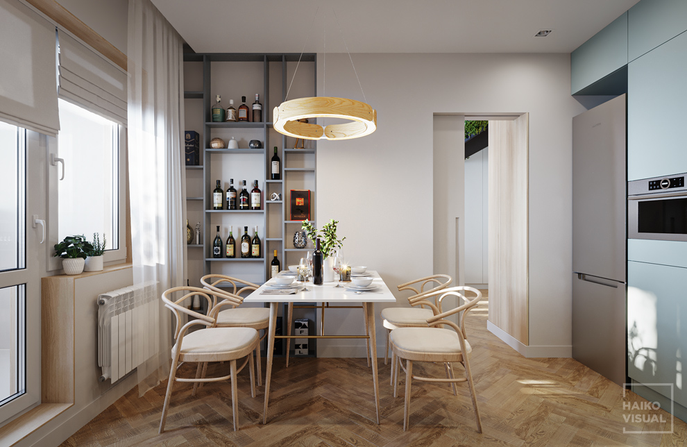 3D visualization of the kitchen, Minsk, RC «Minsk World», quarter «Tokio». Design: studio «MIWELEN», Minsk