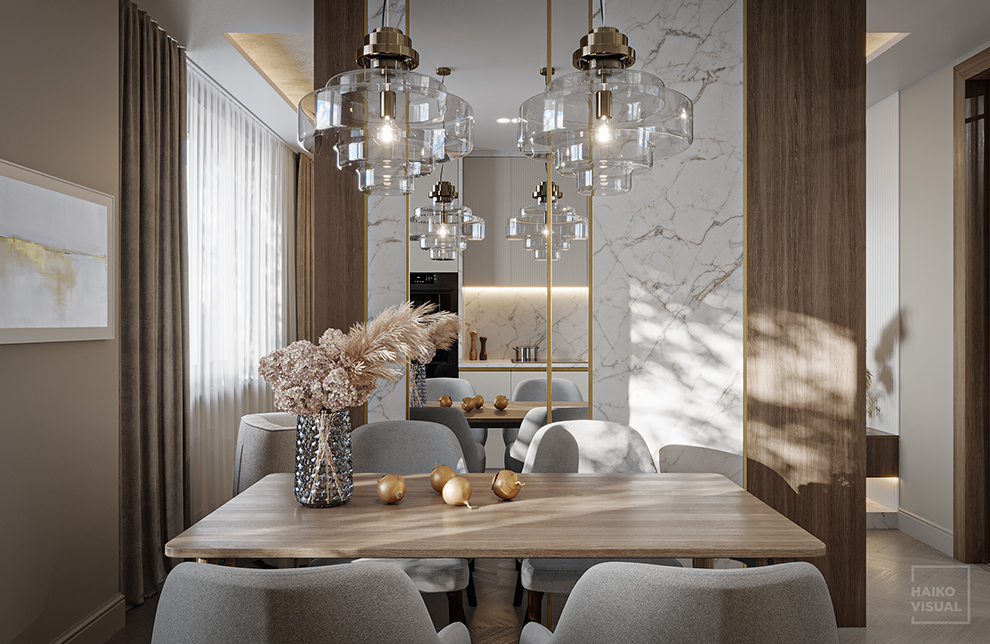 3D visualization of the kitchen, Turistskaya str, Saint-Petersburg. Design: studio «LORDIC DESIGN», Saint-Petersburg