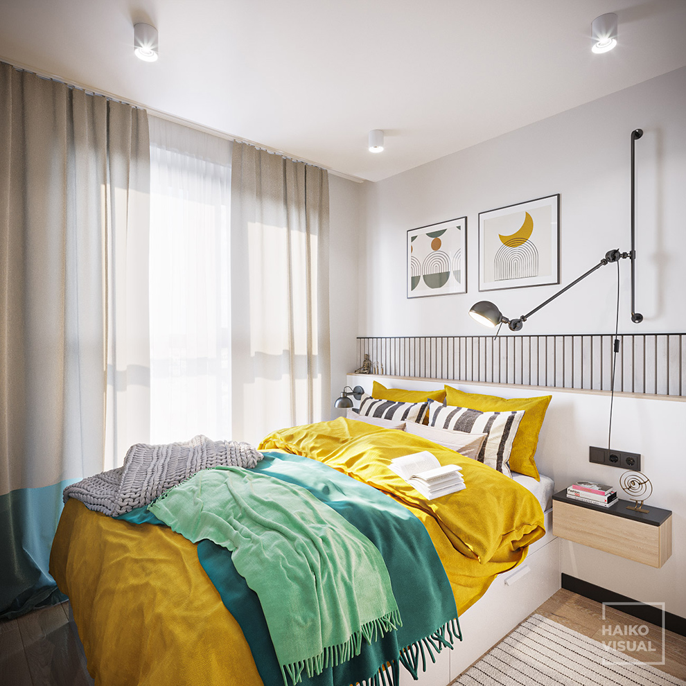 3D visualization of the bedroom, Saint-Petersburg, RC «Ligovsky». Design: studio «UNIARCH», Saint-Petersburg