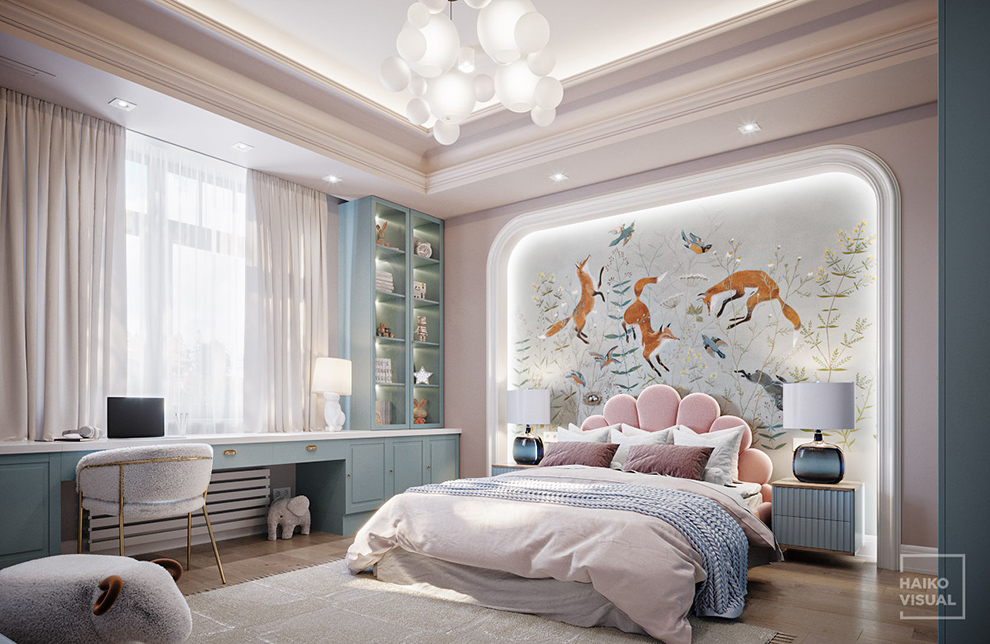 3D visualization of the children's room, Pavlovsk. Design: studio «UNIARCH», Saint-Petersburg