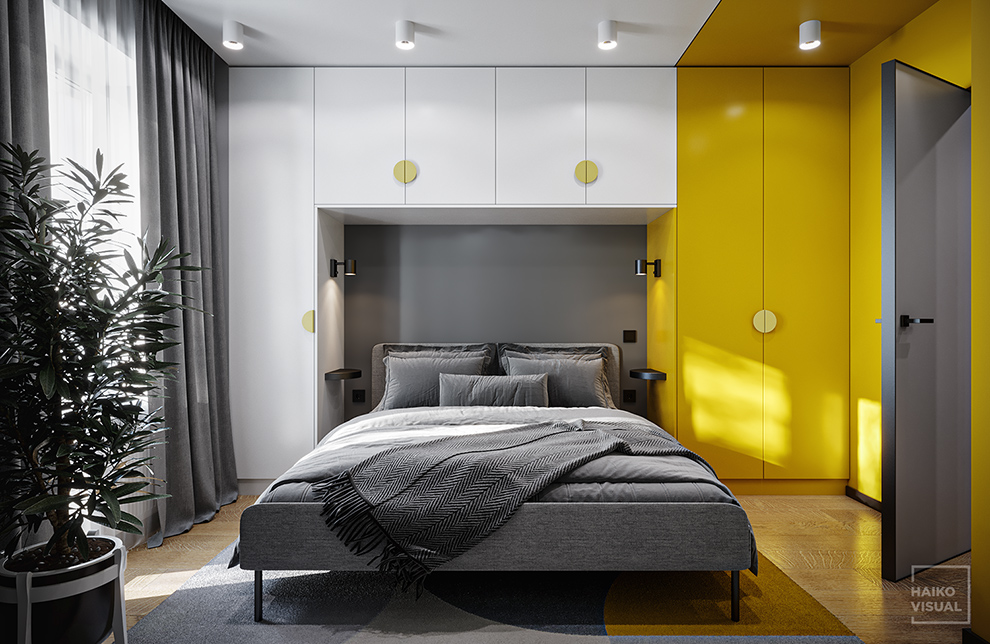 3D visualization of the bedroom, RC «Yuntolovo», Saint-Petersburg. Design: studio «UNIARCH», Saint-Petersburg